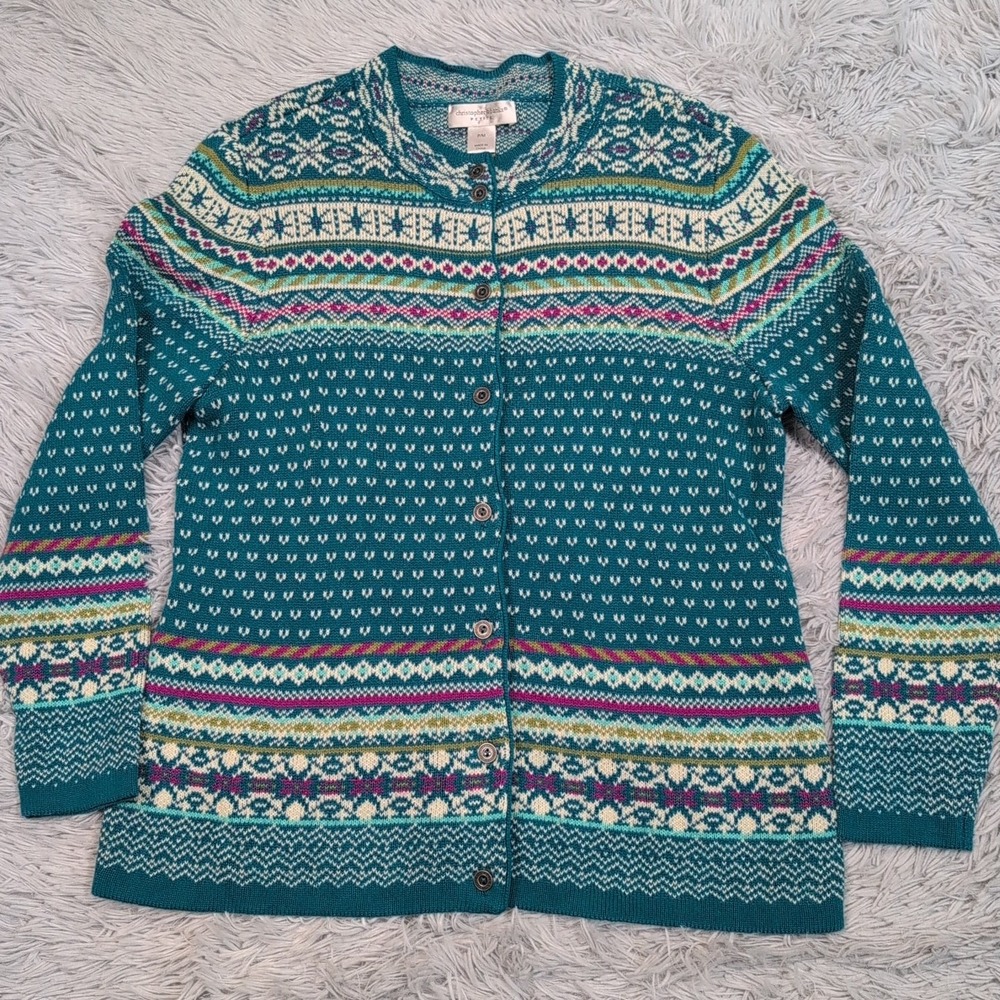 Christopher & Banks Sweater Womens M Petite Cardigan Button Up Preppy Comfort